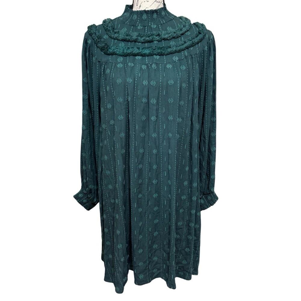Wild DOLORES Shift Dress Size US 6 Emerald Green Smock High Neck Embroidered NEW